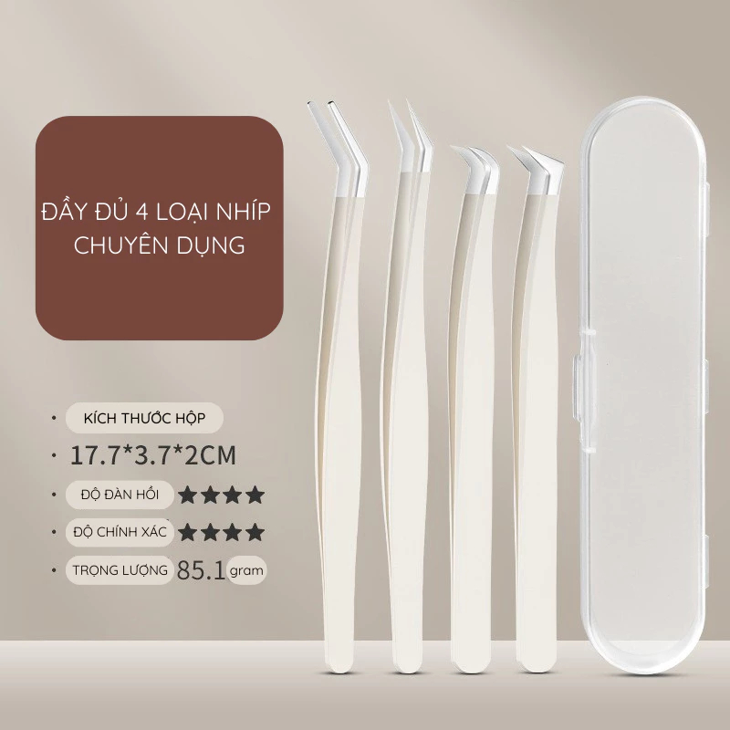 Nhíp gắn lông mi giả chuyên dụng Cherry Pro Tweezer gắn mi chùm, mi sợi nhỏ, chất liệu sắt không ghỉ kèm hộp đựng