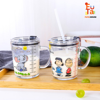 Cốc Pha Sữa Cho Bé Chia Vạch Thủy Tinh Chịu Nhiệt Kèm Ống Hút