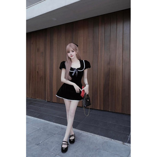 Váy Nhung Nơ Cổ Bèo Chuẩn MPB