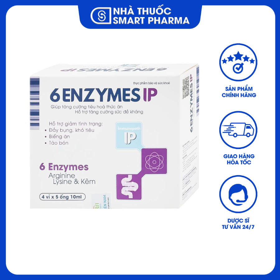 Enzyme tiêu hoá 6 ENZYMES IP tăng cường tiêu hoá và sức đề kháng (Hộp 6 vỉ x 5 ống)