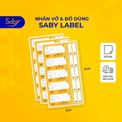 Nhãn vở cho bé thuơng hiệu Saby decal dán sách, vở, bút chì, bút mực đồ dùng học tập họa tiết ong vàng xinh xắn