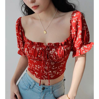 [HÀNG ĐẶT TRƯỚC] Áo croptop hoa ngắn tay #485