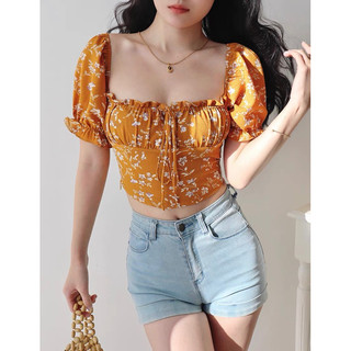 [HÀNG ĐẶT TRƯỚC] Áo croptop hoa ngắn tay #485