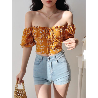 [HÀNG ĐẶT TRƯỚC] Áo croptop hoa ngắn tay #485