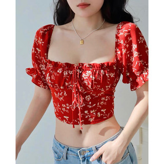 [HÀNG ĐẶT TRƯỚC] Áo croptop hoa ngắn tay #485
