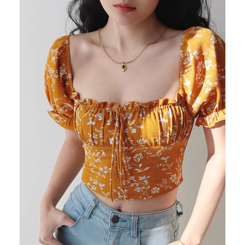 [HÀNG ĐẶT TRƯỚC] Áo croptop hoa ngắn tay #485