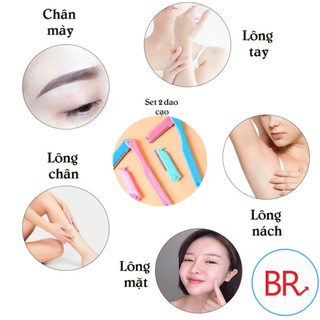 Set 2 Dao Cạo Lông Mày Bộ Dao Tỉa Lông Mày An Toàn Chống Trầy Có Thể Gập Lại Kèm Lưỡi Thay Đa Năng 00080