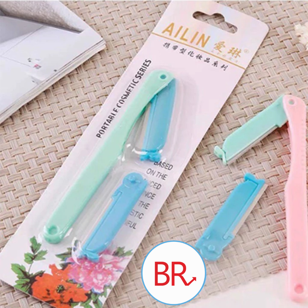 Set 2 Dao Cạo Lông Mày Bộ Dao Tỉa Lông Mày An Toàn Chống Trầy Có Thể Gập Lại Kèm Lưỡi Thay Đa Năng 00080