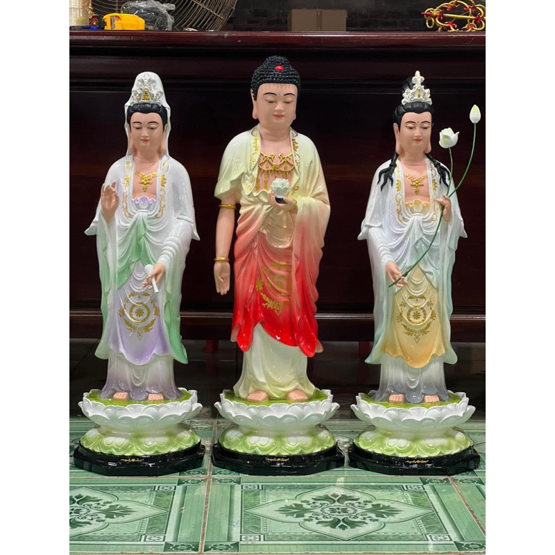 TÂY PHƯƠNG TAM THÁNH màu 70cm hoa văn gấm