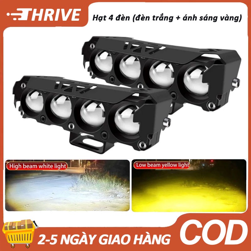 Đèn pha LED 4 mắt với 3 chế độ: đèn pha trắng - vàng, điện áp phổ thông 12/24v, phù hợp cho ô tô - x