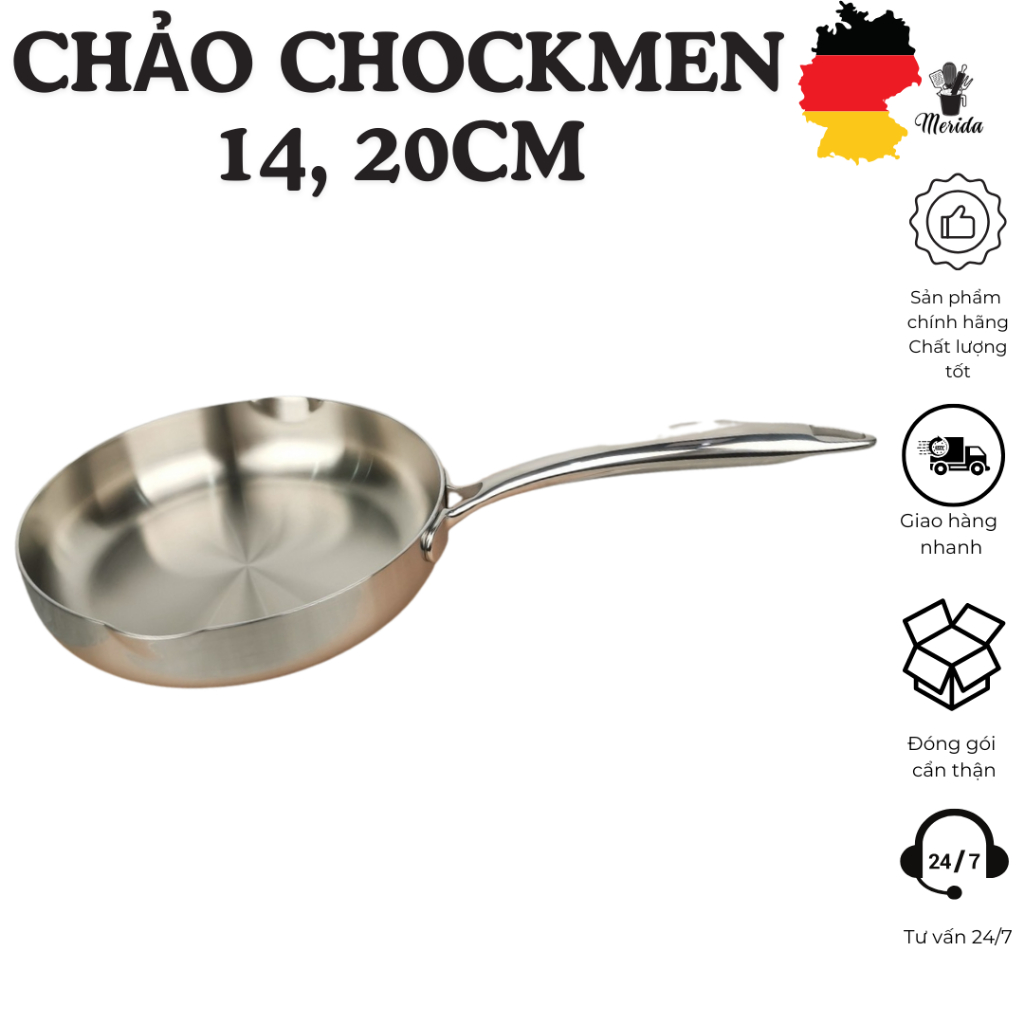 Chảo CHOCKMEN 14cm, chảo nguyên khối chống dính inox 20cm, chảo cạn đa năng inox 316