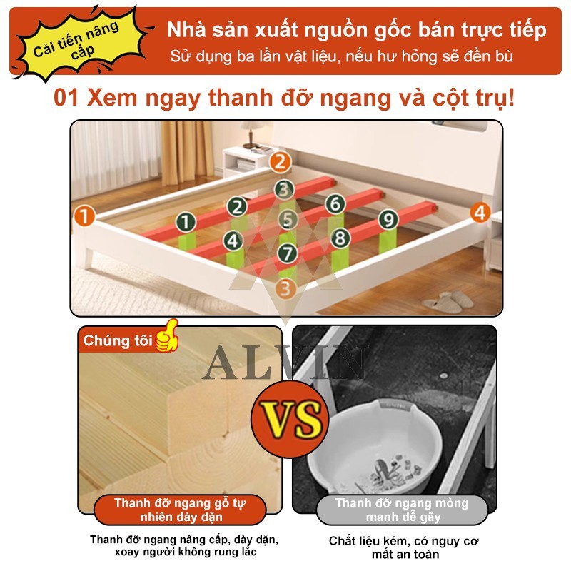 ALVIN giường ngủ Giường Pallet Gỗ Thông Mới Giường Ngủ Đẹp Chất Lượng gỗ thật 100%1m8/1m5/1m2 | BigBuy360 - bigbuy360.vn