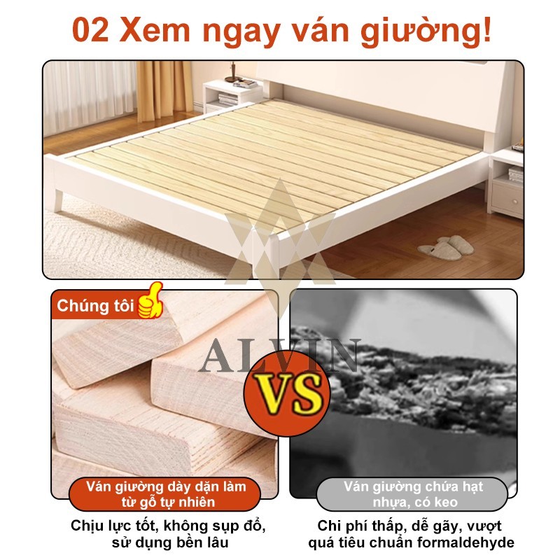 ALVIN giường ngủ Giường Pallet Gỗ Thông Mới Giường Ngủ Đẹp Chất Lượng gỗ thật 100%1m8/1m5/1m2 | BigBuy360 - bigbuy360.vn