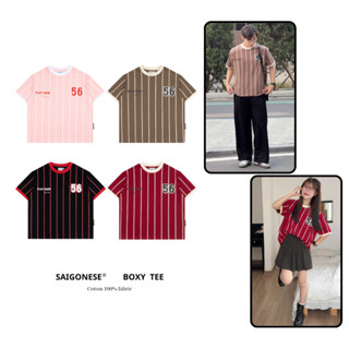 Áo Thun Boxy SAIGONESE Phối Sọc Thân Play Game 56 Form Rộng Unisex Nam Nữ 4 Màu