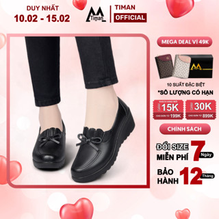 Giày lười nữ trung niên búp bê đế xuồng da cao cấp đế cao màu đen bảo hành 1 năm BN26 BN21 TIMAN
