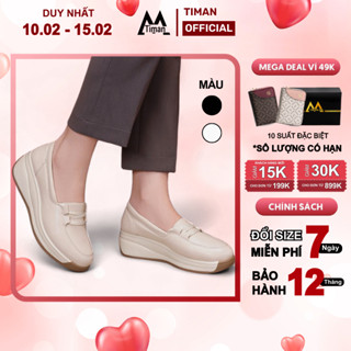 Giày lười nữ chất liệu da cao cấp búp bê đế xuồng đế cao màu trắng độn đế bảo hành 1 năm GD66 TIMAN