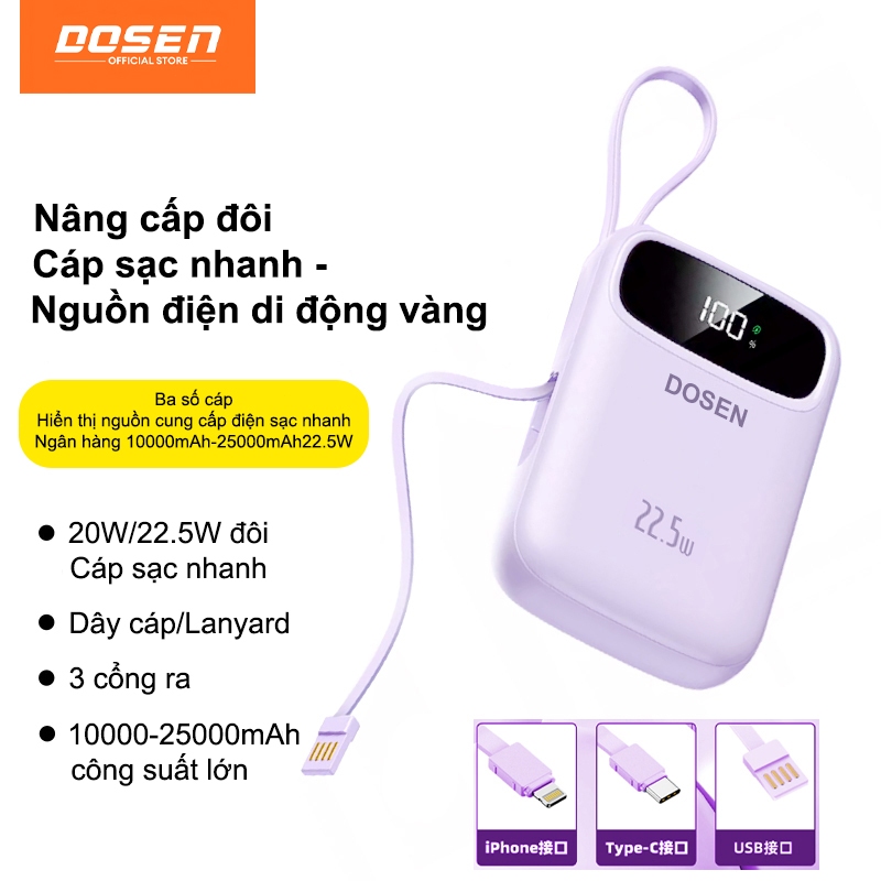 dosen sạc dự phòng power bank pd22.5w tự mang theo dây đôi pin dự phòng màn hình led tích hợp tích hợp 10000mah 25000mah | BigBuy360 - bigbuy360.vn