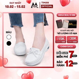 Giày lười nữ chất liệu da vải slip on kiểu mọi đế cao màu trắng độn đế bảo hành 1 năm ZT01 TIMAN