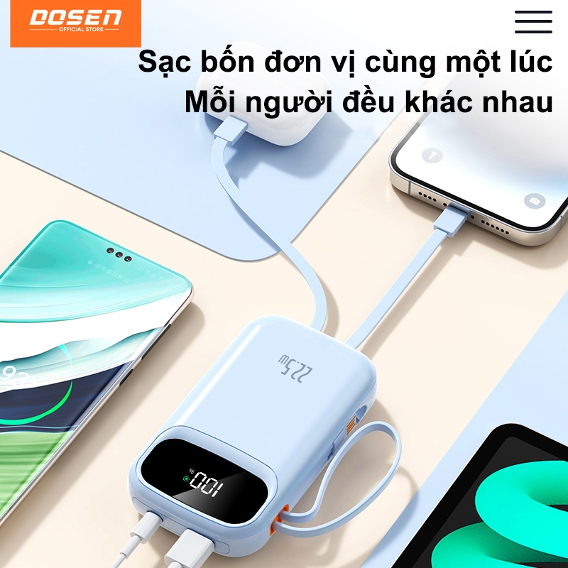 dosen sạc dự phòng power bank pd22.5w tự mang theo dây đôi pin dự phòng màn hình led tích hợp tích hợp 10000mah 25000mah | BigBuy360 - bigbuy360.vn
