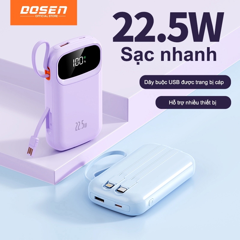 dosen sạc dự phòng power bank pd22.5w tự mang theo dây đôi pin dự phòng màn hình led tích hợp tích hợp 10000mah 25000mah | BigBuy360 - bigbuy360.vn