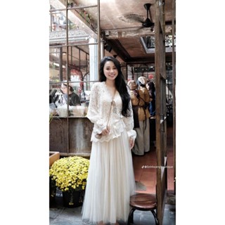 set đồ nữ ren cổ V dài tay mix chân váy maxi dáng dài thiết kế LINH HOÀNG TỰ MAY LẠI, Set áo dài tay kèm chân váy ya