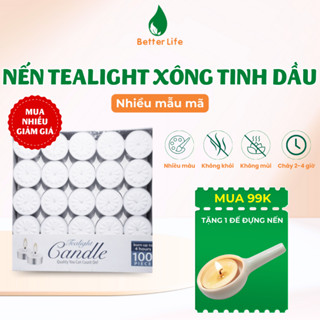 Nến Tealight xông tinh dầu, đèn cầy viên tròn xông thảo mộc, thắp trang trí, 100 viên cháy 4 giờ
