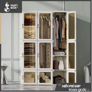 Tủ quần áo nhựa Mayibox gấp gọn,Tủ đựng đồ quần áo trong suốt không cần lắp ráp, Cánh tủ nam châm