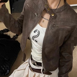 Yuri.store Áo Khoác Da Croptop Cá Tính Cúc Bấm Cá Hàng Loại 1