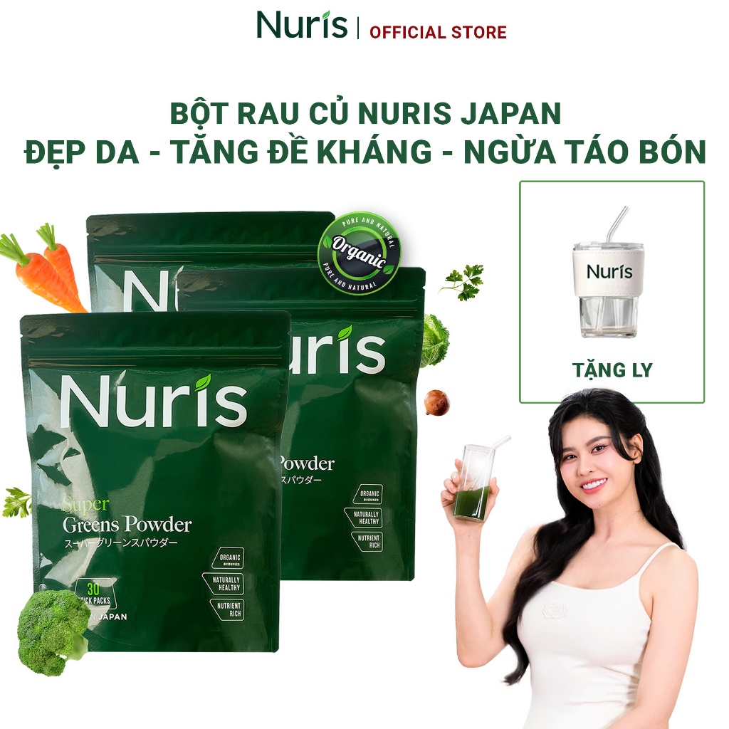 [Combo 3 gói] Bột rau củ siêu dinh dưỡng Nuris Nhật Bản thải độc gan, giảm táo bón, sạch đường ruột