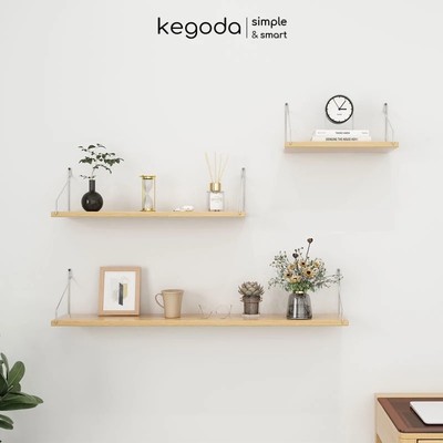 Kệ Treo Tường Không Khoan Màu Sồi Oak, Tặng Kèm Móc Treo KEGODA KT55