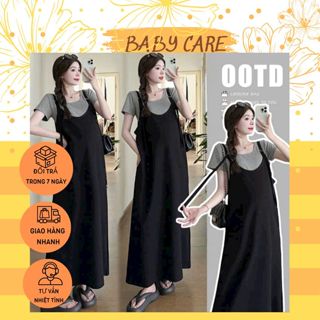 sét yếm bầu kèm áo cotton xám mềm mại cho mẹ bầu m362 đầm bầu công sở chất mát