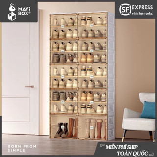 Tủ Nhựa Thông Minh Gấp Gọn Mayibox, Kệ Đựng Giày Dép Nắp Mika Cứng Trong Suốt Cửa Nam Châm Hiện Đại