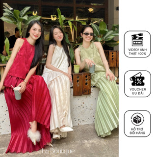 Áo Yếm Gấm Cột Nơ Viền Bèo BỘI SAM Và Quần Voan Tơ Dập Ly - Set Đồ Tết La Boutique