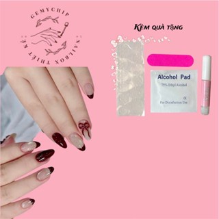 (Hỏa Tốc) Nail Box thiết kế tone thạch vẽ nơ đỏ siêu xinh nhà Gemychip 035