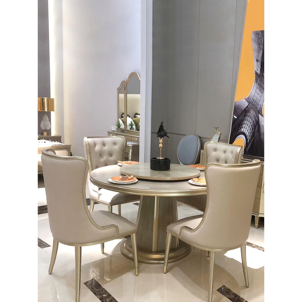 Bộ bàn ăn tròn xoay 6 ghế gỗ tự nhiên hiện đại nhập khẩu 8803