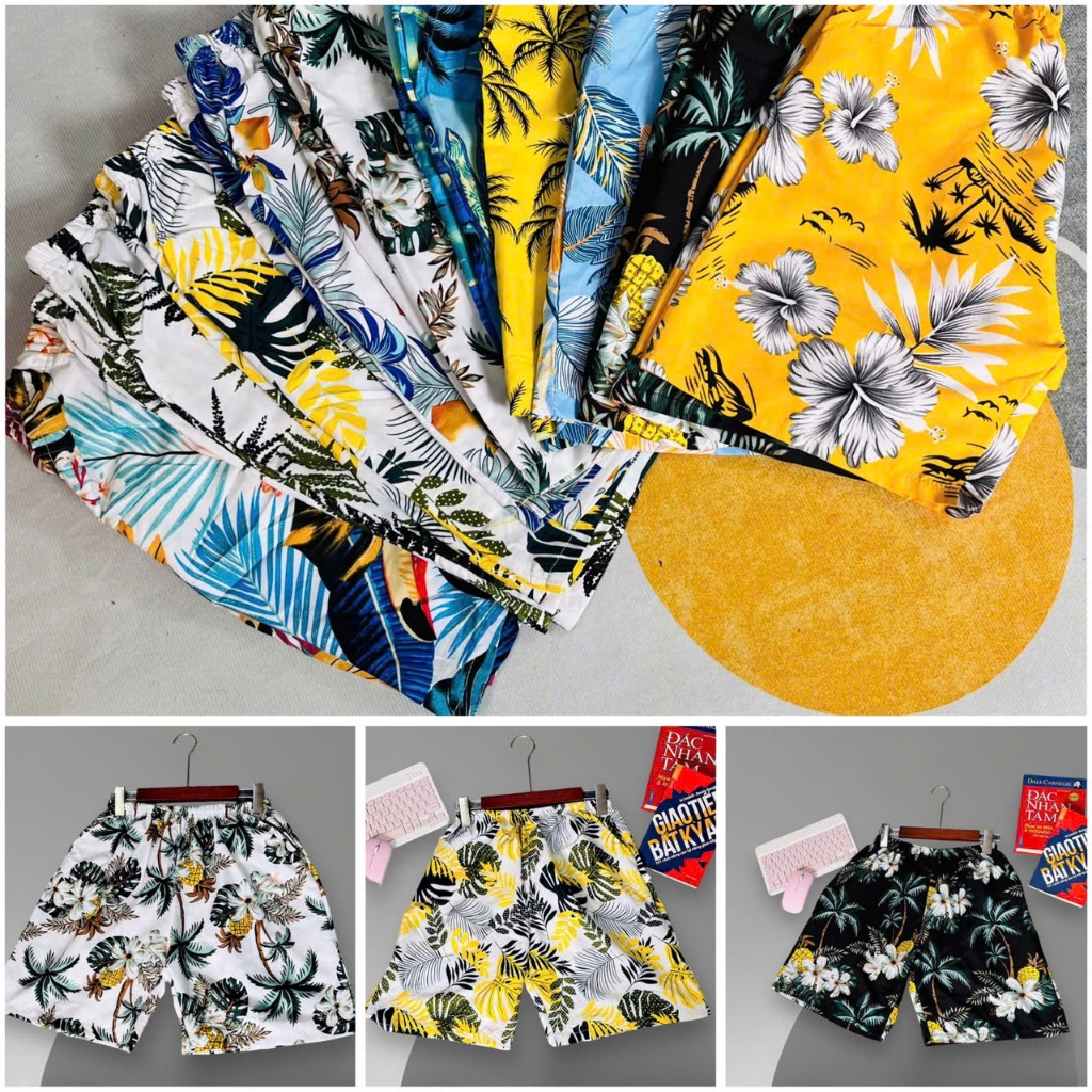 {Giá Sỉ } Quần sơ mi hoa quả họa tiết đi biển, short đùi gia đình hoa lá cành hawaii Du lịch-  Đồ Bơi Cool Đi Biển Maxx