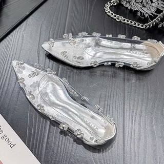 Giày búp bê nữ quai trong mũi nhọn chất meka đính đã mã 371