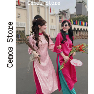 Áo dài cách tân THÊU HOA NHÍ KÈM QUẦN hàng thiết kế loại 1 Cemos