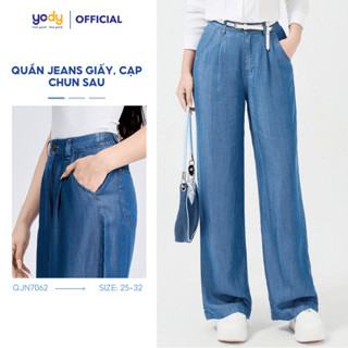 Quần Jeans nữ ống rộng YODY chất giấy bay, cạp chun sau thoải mái TRA - QJN7062