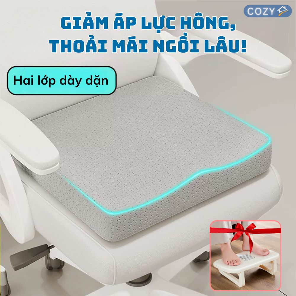 (Hàng Loại 1) Đệm ngồi cao su non siêu đàn hồi thiết kế công thái học chống đau xương cụt, giảm đâu ê mông
