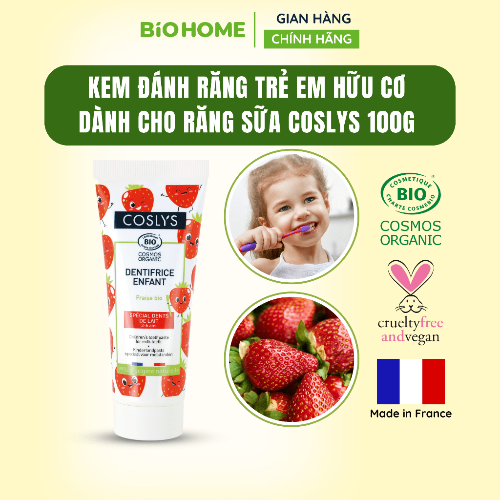 Kem đánh răng trẻ em cho răng sữa hữu cơ Coslys (50ml)