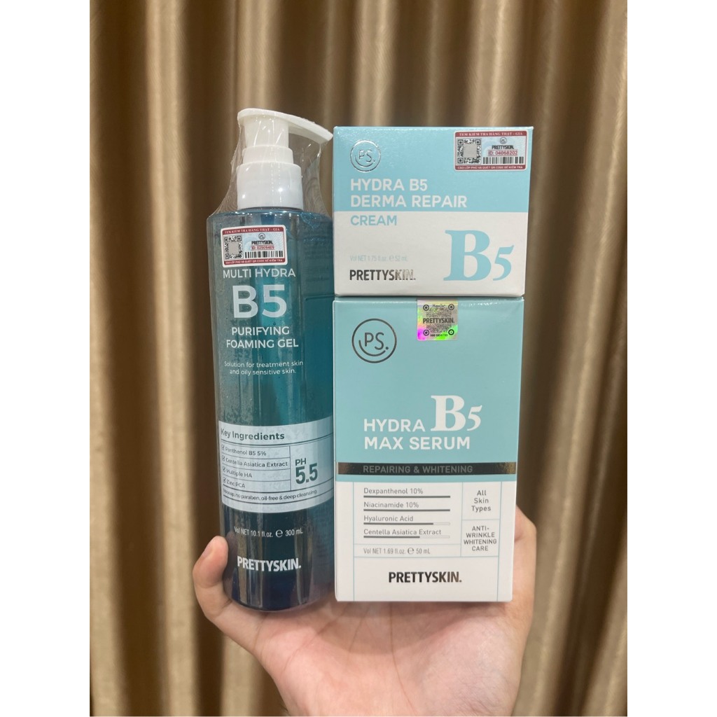 Combo Serum / Kem Dưỡng / Gel Rửa Mặt Prettyskin Hydra B5 Dưỡng Sáng, Cấp Ẩm, Chăm Sóc Da Toàn Diện Chuẩn Hàn Quốc