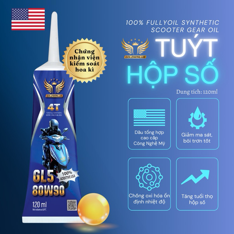 Tuýt hộp số xe tay ga GOLDWINLUB 120ml, Tuýt láp chất lượng cao, hàng chính hãng.