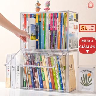 Hộp Đựng Sách Để Bàn Cỡ Lớn Chống Bụi Có Nắp Đậy Tiện Lợi, Hộp Đựng Đồ Trong Suốt Decor Phòng Làm Việc