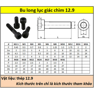 Bulong LGC (Lục giác chìm) đầu trụ M5 (50-100mm)