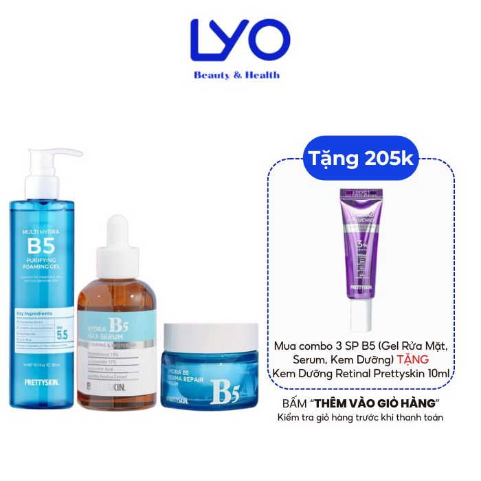 Combo Serum / Kem Dưỡng / Gel Rửa Mặt Prettyskin Hydra B5 Dưỡng Sáng, Cấp Ẩm, Chăm Sóc Da Toàn Diện Chuẩn Hàn Quốc