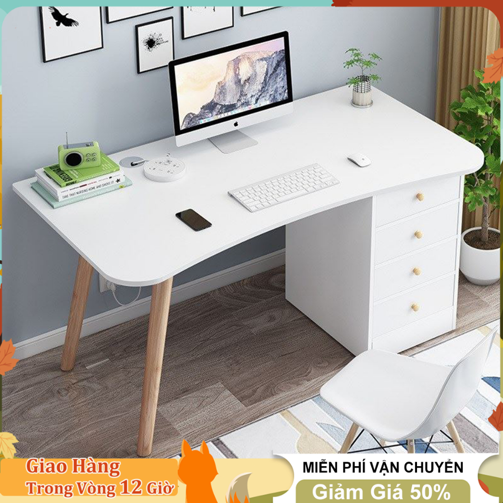 HUHU Bàn làm việc Kệ sách để bàn đa năng decor  Bàn làm việc học tập gỗ cực xinh thương hiệu