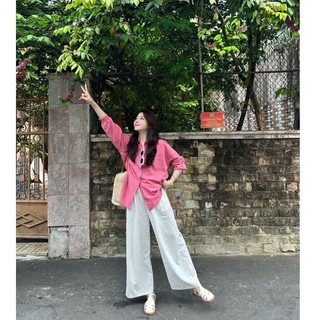 Áo sơ mi tay dài basic chất thô mềm túi ngực 247store