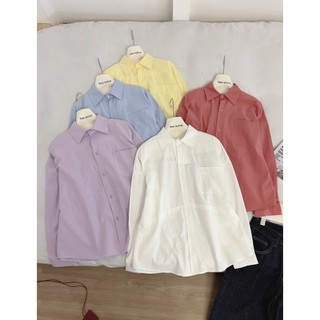 Áo sơ mi tay dài basic chất thô mềm túi ngực 247store