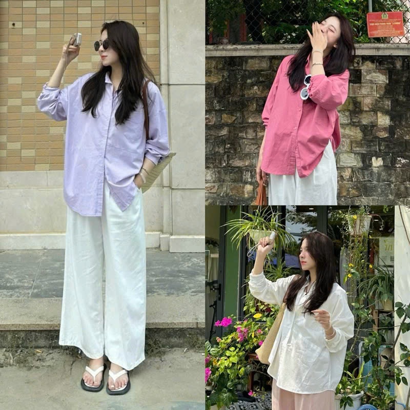 Áo sơ mi thô tay dài form rộng 1 túi - 247store